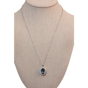 JCM Purple Blue Bezel Set Pendant with Rhinestones On Silver Tone Chain